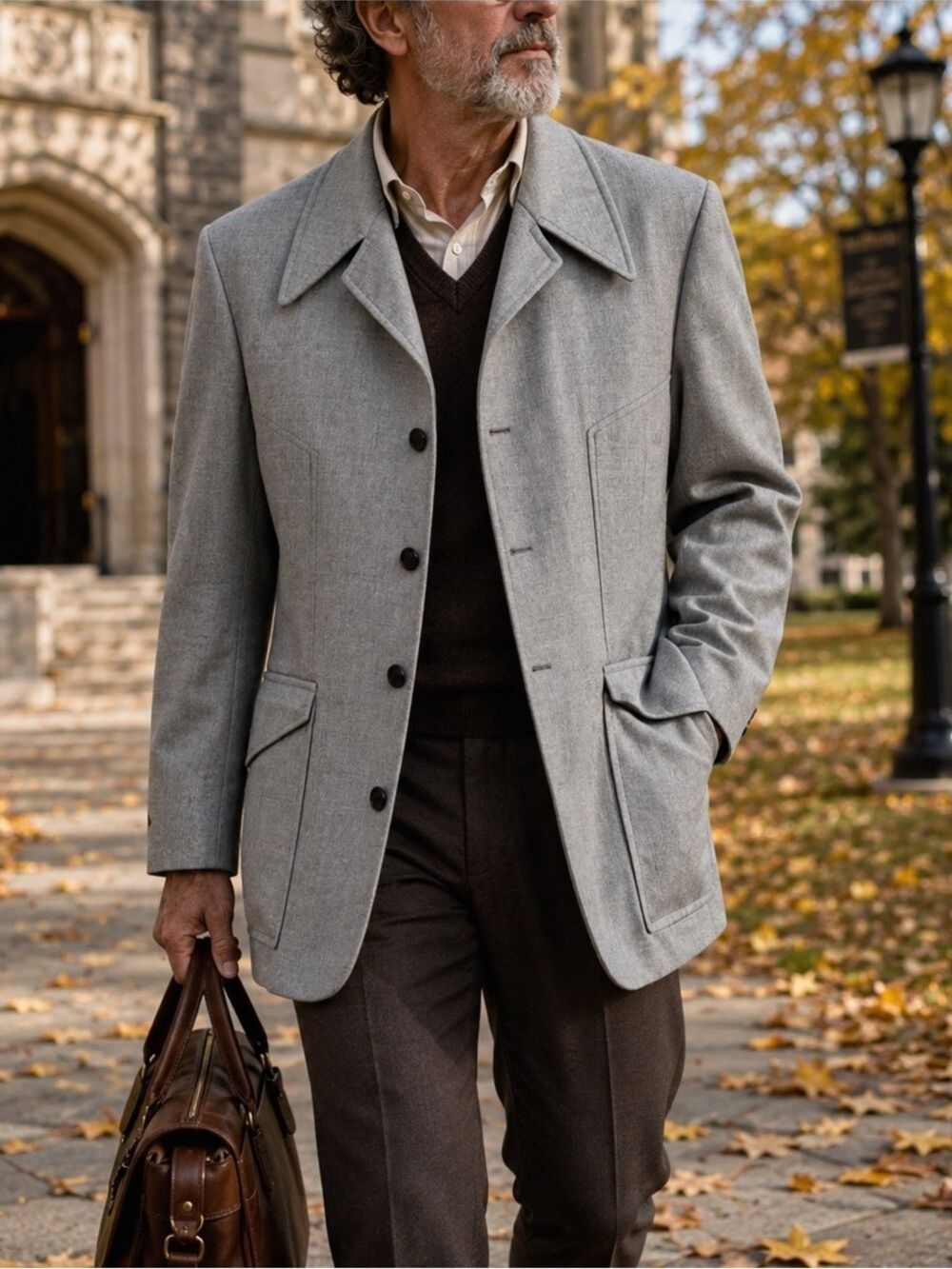 Vintage 100% Wool Blazer 40R Light Grey Wide Lapel Tailored Jacket Sport Coat